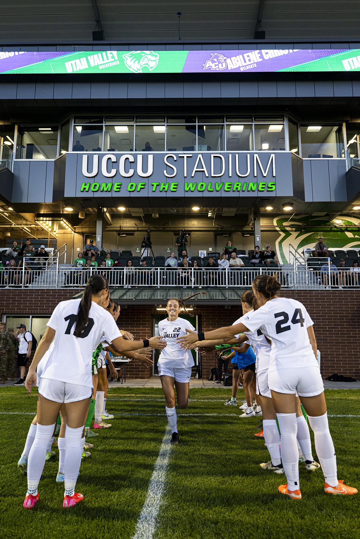Soccer players at UCCU Stadium.